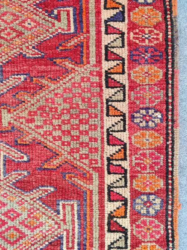 Red Antique rug 3x13, Vibrant Turkish runner 3x13 vintage rug, Herki Tribal rug gallery
