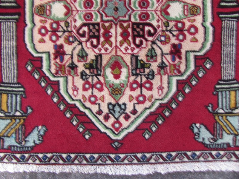 Vintage Hand Made Traditional Rug Oriental Wool Red Small Rug 67x59cm gallery