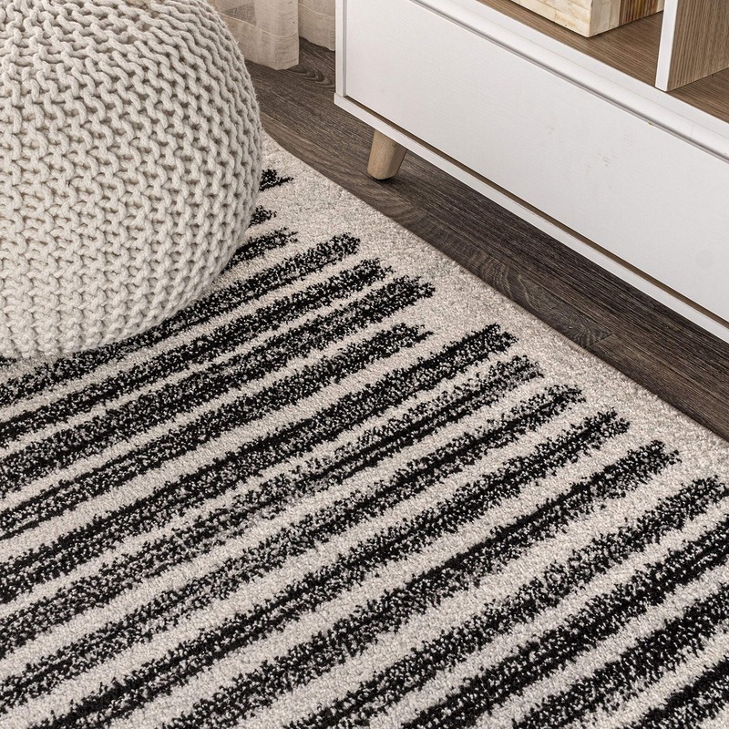 Mid Century Tribal Cream And Black Round Rug 5Ft Synthetic Low Pile 39In gallery