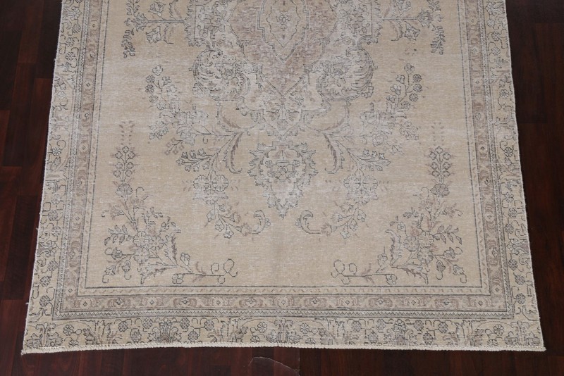 Muted Distressed Geometric Traditional Area Rug Hand-made Vintage Carpet 7x10 gallery