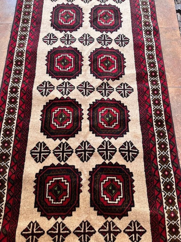 3'3 x 6'3 Vintage Geometric All Over Design Hand Knotted Oriental Wool Area Rug gallery