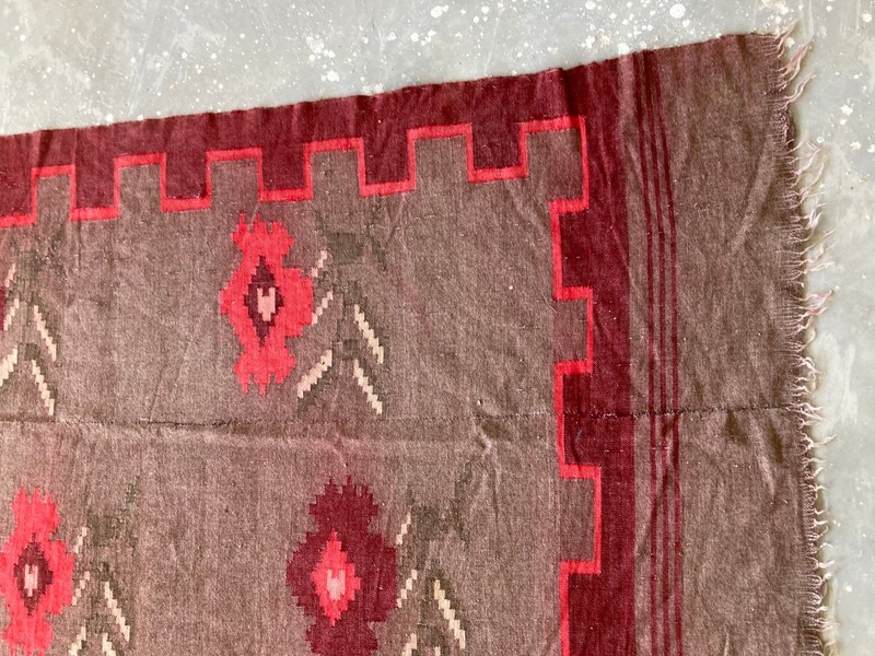 Vintage Handmade Traditional Turkish Floral Wool Kilim Rug 288x240 cm gallery