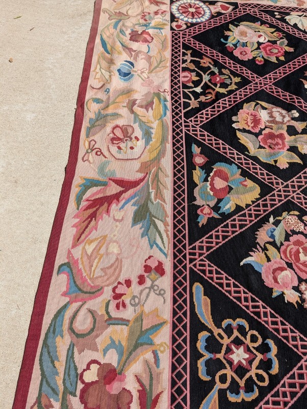 Antique Aubusson Style Needlepoint Floral Rug Carpet 13.6 X 9.9 Feet. Estate gallery