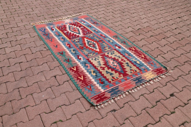 Blue Handmade Kilim Cappadocia Vintage Carpet Anatolian Tribal Accent Rug 4x7 ft gallery