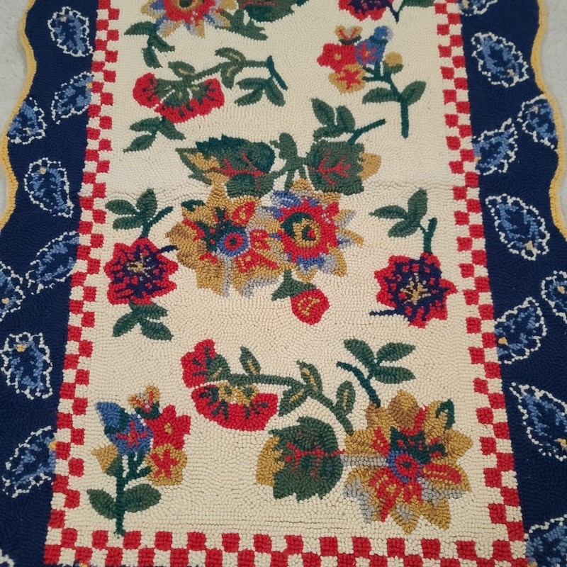 Vintage C & F Enterprises Handmade Hooked Rug Wool Flowers Floral 2' x 3' gallery