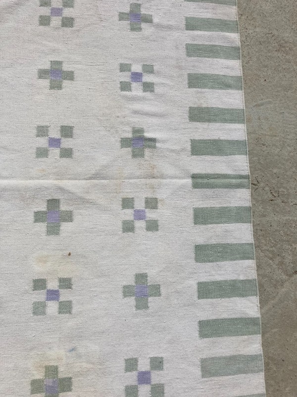 Vintage Handmade Swedish Scandinavian Geometric Wool Flat-weave Rug 178x113 cm gallery