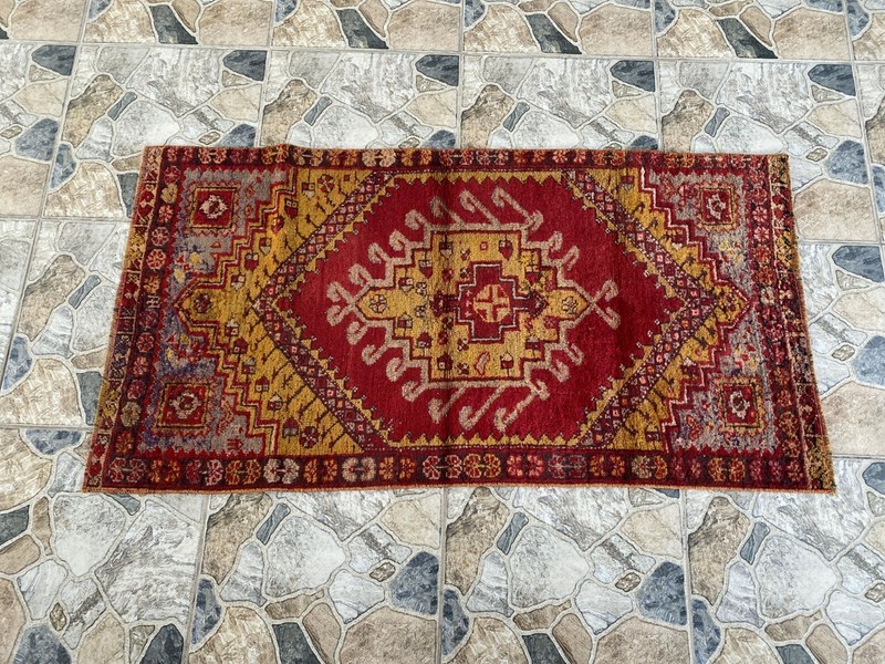 Handmade Turkish Vintage Rug | 1970s Wool Tribal Farmhouse Antique Small Carpet gallery