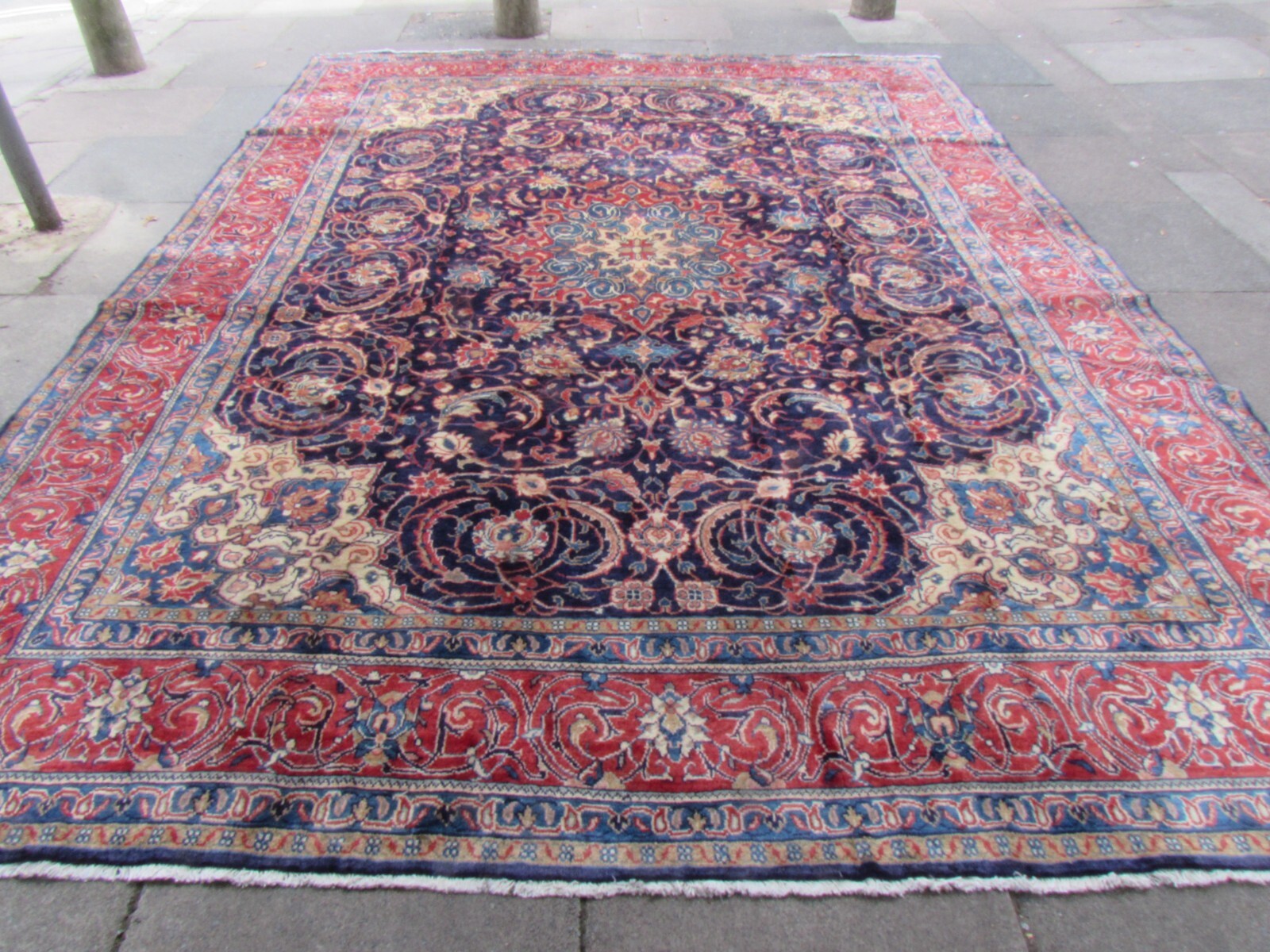 Vintage Hand Made Traditional Oriental Wool Blue Large Carpet 376x285cm gallery
