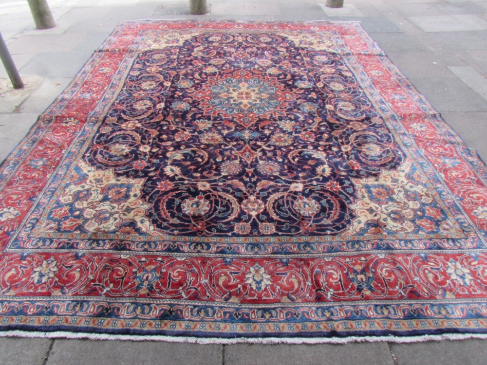 Vintage Hand Made Traditional Oriental Wool Blue Large Carpet 376x285cm