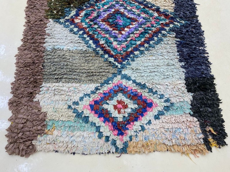 Moroccan Boucherouite Vintage Berber Rug, Unique Geometrie Home Rug 3'4x6'ft gallery