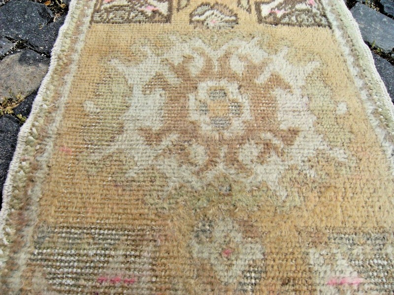 Vintage Small Oushak Rug 19'' x 34'' Muted_Color Anatolian Low Pile Yastik Rug gallery