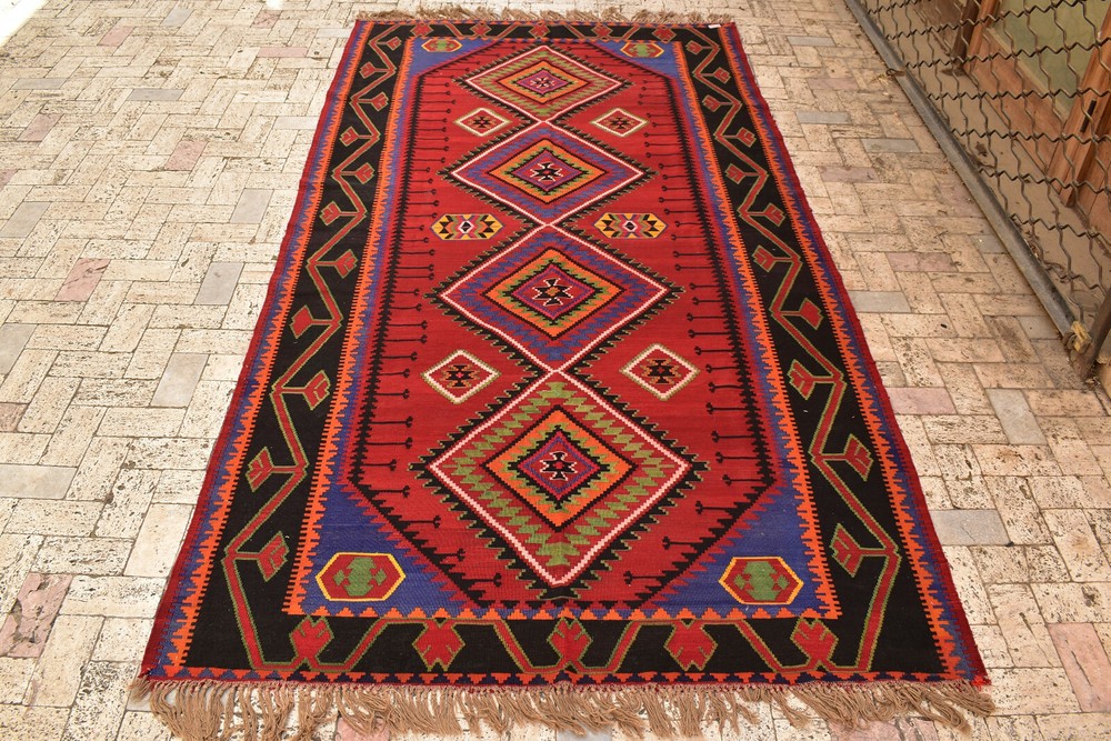 Caucasian Rug 63''x122'' Handwoven Kilim 162x312cm Rug Oriental Vintage 5x10 Rug