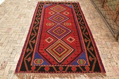 Caucasian Rug 63”x122” Handwoven Kilim 162x312cm Rug Oriental Vintage 5×10 Rug