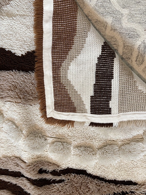 Vintage MCM Rya Abstract Art Brown And Cream Rug 1970’s gallery