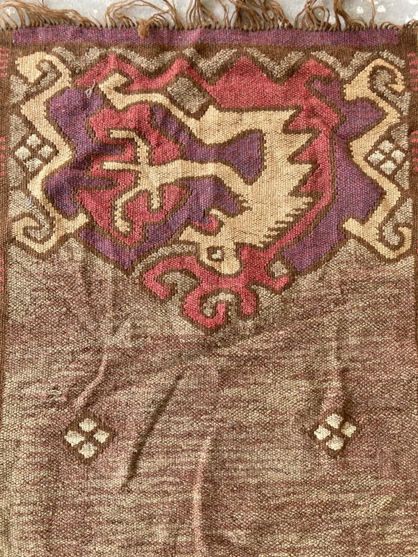 Vintage Handmade Andean Pictorial Traditional Wool Kilim Runner Rug 134x100 cm gallery