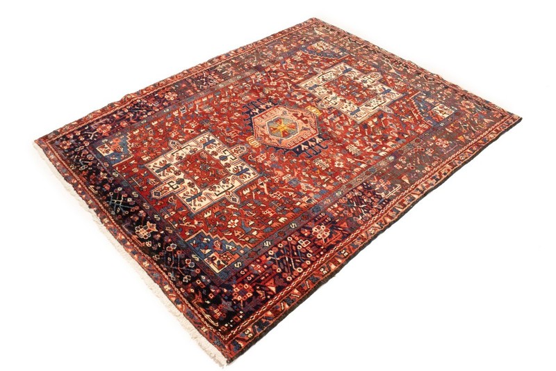Semi-Antique Karajeh Oriental Rug Red Tribal Design Farmhouse Wool Carpet 5X6 ft gallery