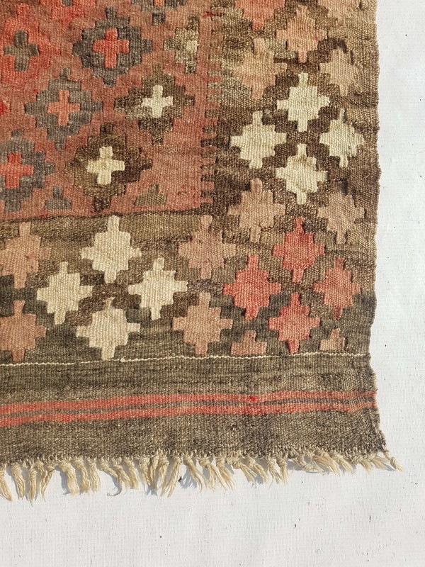 Distressed Fine Vintage Traditional Hand Made Oriental Wool Brown Kilim 164x94cm gallery