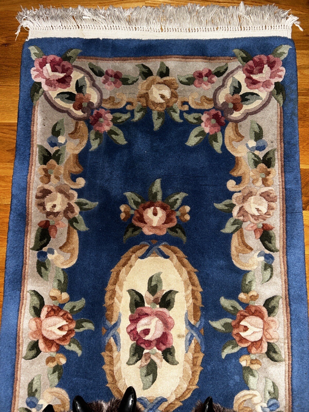 27”x55” Blue Color Area Rug Handmade Rug Bedroom Rug Wool Rug gallery