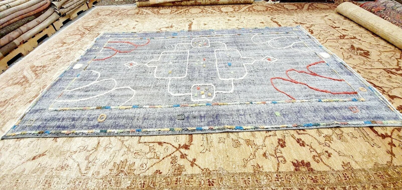 Bohemian Vintage 1960 Wool Pile Overdyed Oushak Contemporary Rug 5'7" x 9' gallery