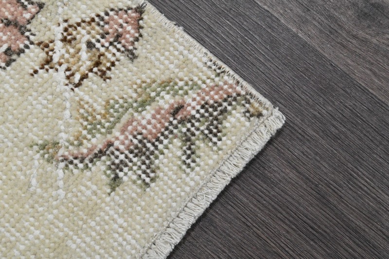 Vintage Turkish Runner Rug 2x7ft BEIGE Handmade Anatolian Oushak Hallway Wool gallery