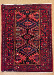 Vintage Zanjan 4×7 Hand Knotted Wool Oriental Tribal Area Rug Red Blue Geometric
