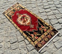 Turkish Rug 17” x 44” Vintage Hand-knotted Rug Small Door Mat Wool Rug