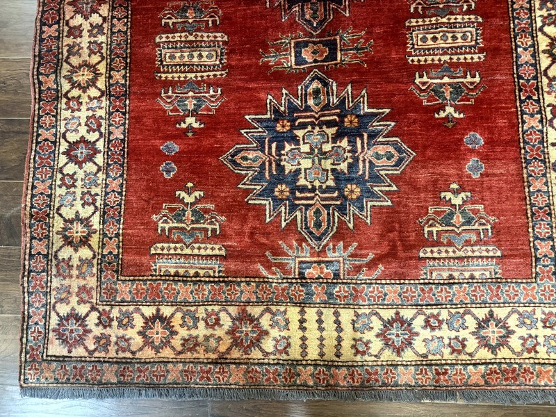 Square Turksih Rug 6x6 Azerbaijani Azeri Armenian Carpet Red Tan Blue Geometric gallery