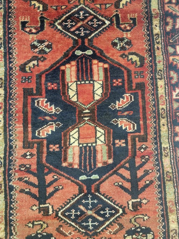Antique Oriental Hand-Knotted Wool Runner Red/Black/Beige 3'4" x 9'10" gallery