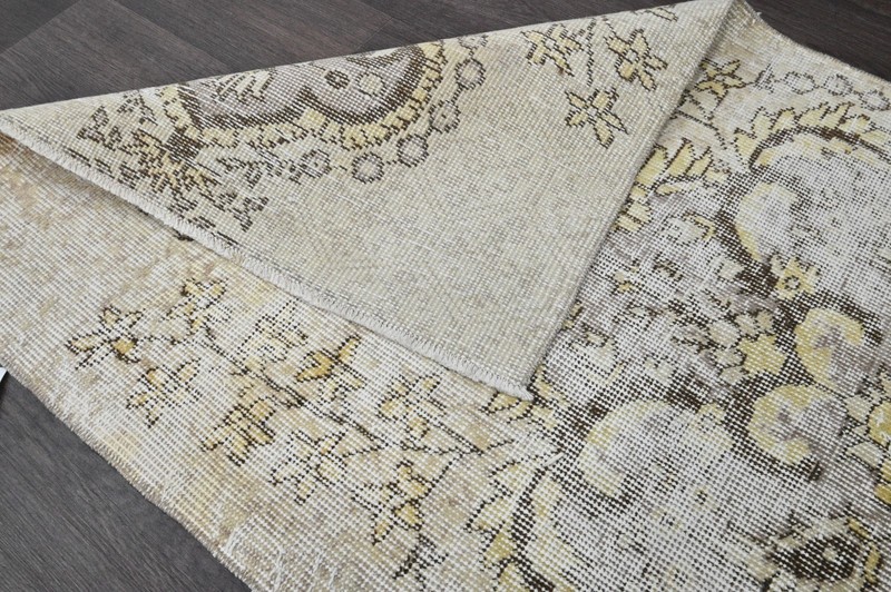 Vintage Turkish Runner Rug 2x7ft BEIGE Handmade Anatolian Oushak Hallway Wool gallery