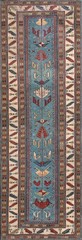 3’x9′ Antique Mid 19th Century Light Blue Caucasian Shirvan Hallway Runner Rug