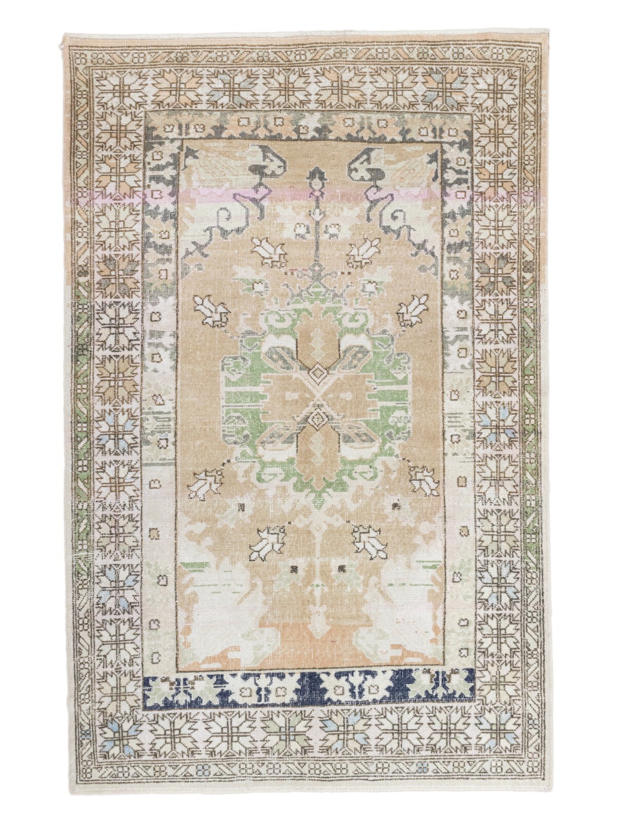 Hand-Knotted Vintage Tribal Faded Wool Rug 4.7x7.2 ft Oushak Turkish Area Carpet gallery