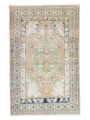 Hand-Knotted Vintage Tribal Faded Wool Rug 4.7×7.2 ft Oushak Turkish Area Carpet
