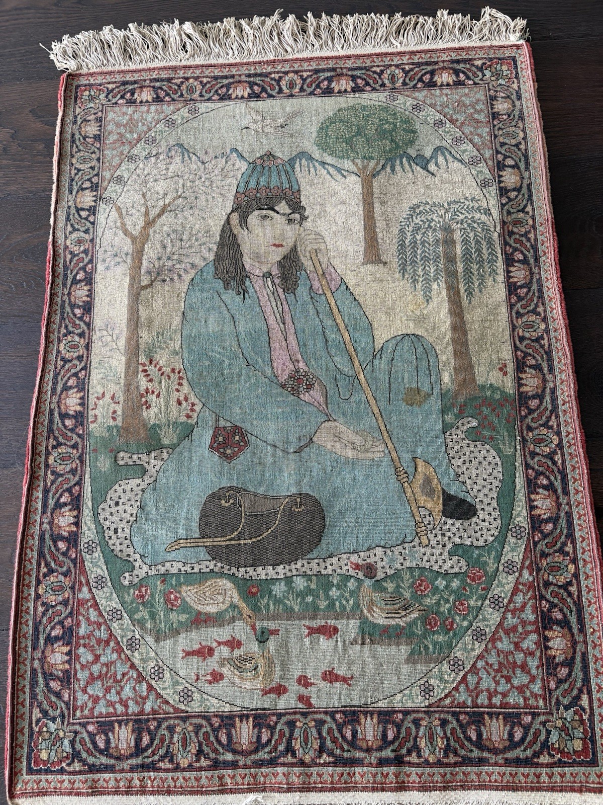 19th century Qatar Period Embossed Rug Depicting Nur’Ali Shah Measuring 37”x26” gallery