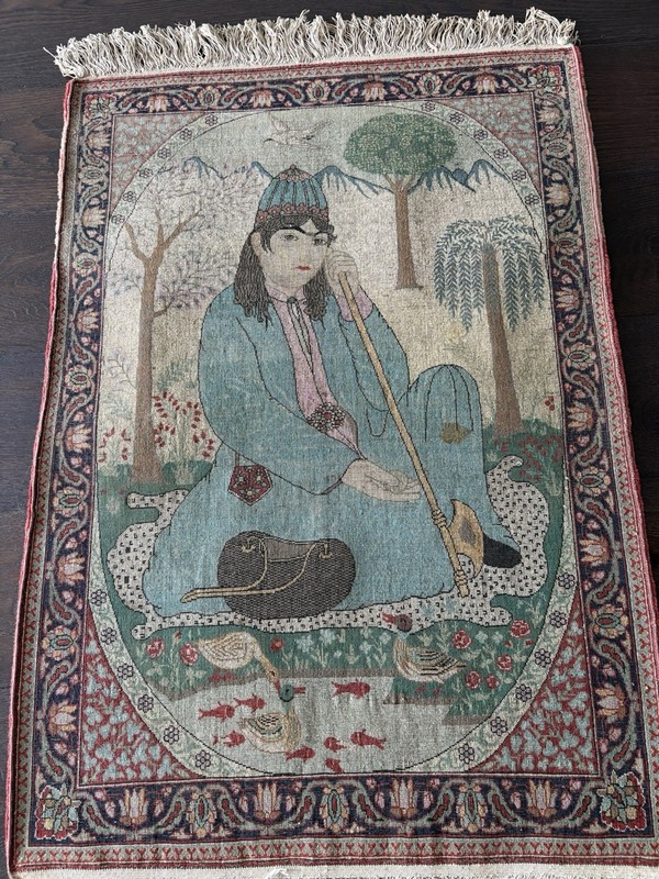19th century Qatar Period Embossed Rug Depicting Nur’Ali Shah Measuring 37”x26” gallery