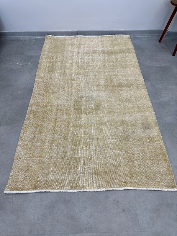 4x6 Vintage Turkish Rug, Solid Beige, Handmade Wool Area Rug, Geometric Carpet gallery