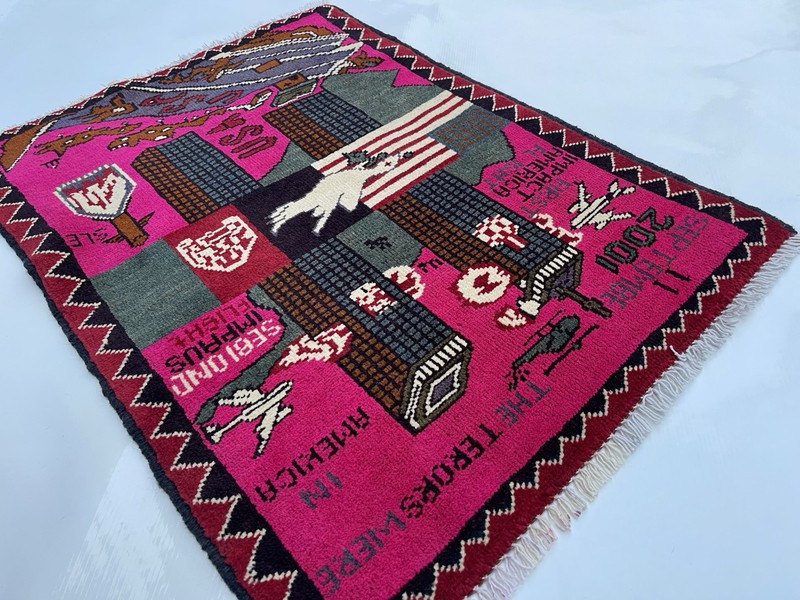 77x60cm Handmade rug 9/11 twin towers War Rug Afghan War Rug Handicrafts #316 gallery