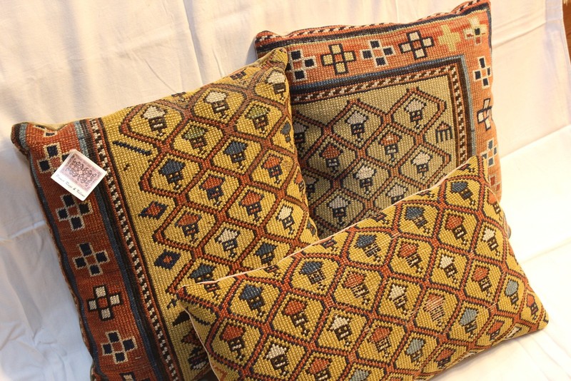 3 Handmade Pillow made out of Antique Caucasian Shirvan GOLD AND ORANGE gallery