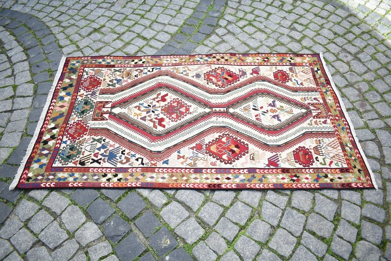 Caucasian Sumak Kilim Rug 42'' x 71'' Awesome Animal Figure Shahsavan Kilim Rug gallery