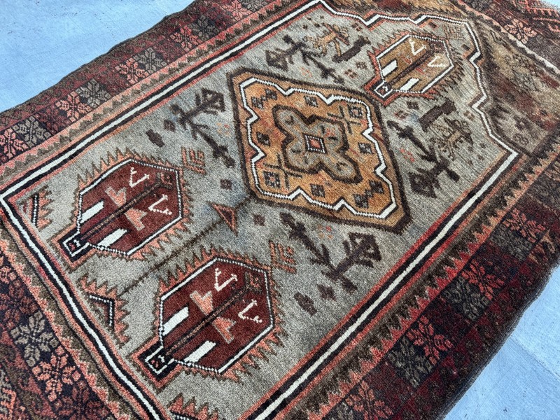 1960s Terracotta Hand Knotted Area Rug 3x4 Antique Afghan Baluchi Faded Carpet gallery