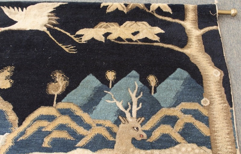 1920 Chinese Hand Knotted Wool Wall Hanging Rug Birds Pictorial Antique Deer gallery