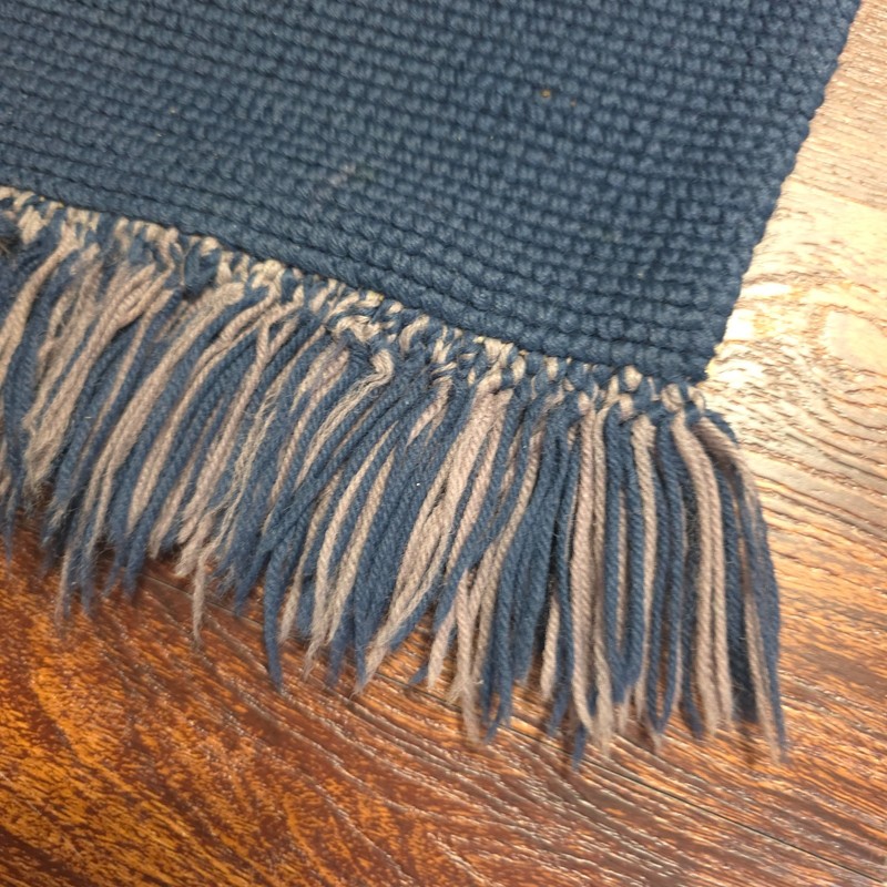Vintage Needlepoint Floral Runner Rug Navy Blue Wool Lattice 53x28 Cottage Style gallery