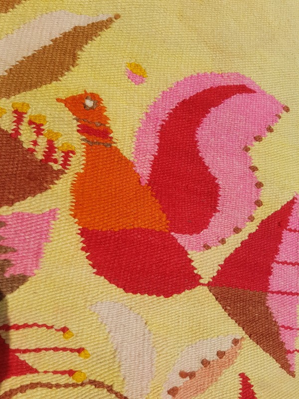 Vintage Traditional Handmade Firebird Design Wool Multicolor Kilim 3.7x3.1 ft gallery