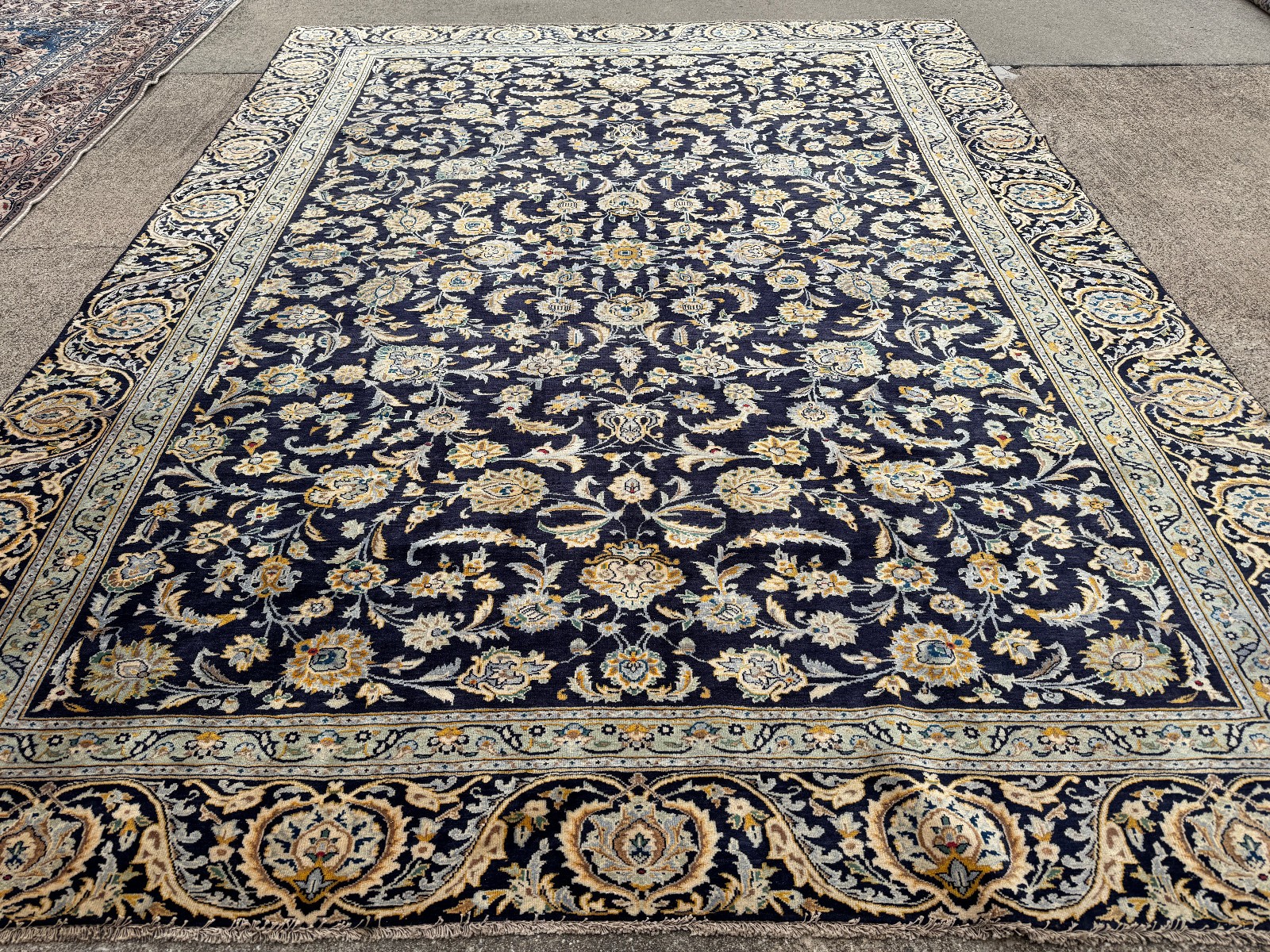 BLUE ORIENTAL RUG 9x11 HAND-KNOTTED ANTIQUE vintage handmade navy blue gold 9x12 gallery