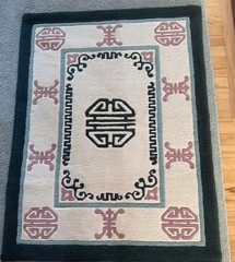Vintage Chinese Art Deco Style Wool Area Rug Symbols Longevity Prosperity 36X49