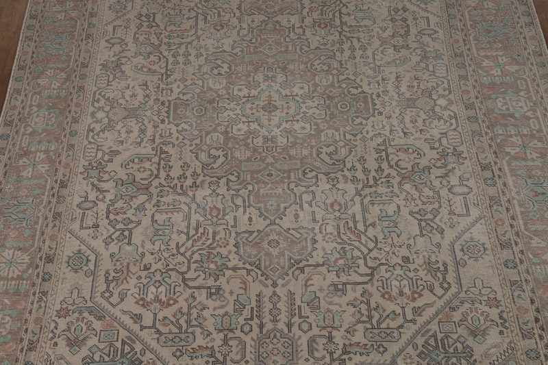 Traditional Vintage Muted Hand-knotted Wool Geometric Tebriz Area Rug 8x11 gallery