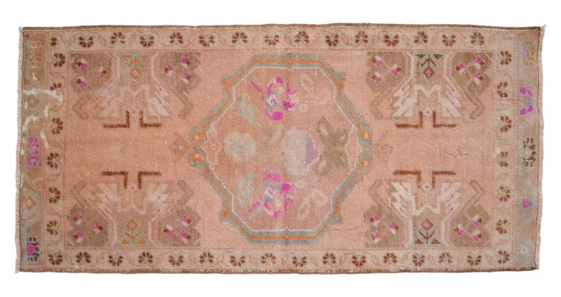 Vintage Hand-Knotted Turkish Rug Small Oushak Rug Door Mat Wool 1' 10" x 3' 10" gallery