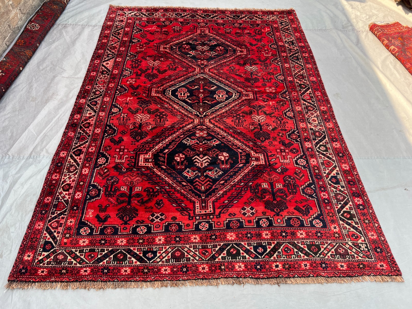 5'10 x 8'1 ft Vintage Afghan Baluchi Geometric Medallion Handknotted Wool Rug gallery