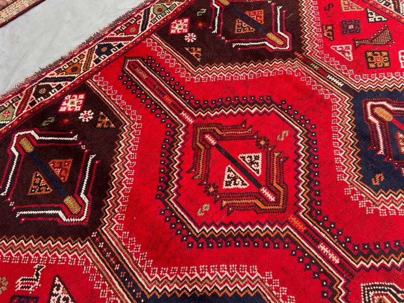6'10x9'3 ft Vintage Afghan Red Geometric Medallion Design Handnooted Wool Rug gallery