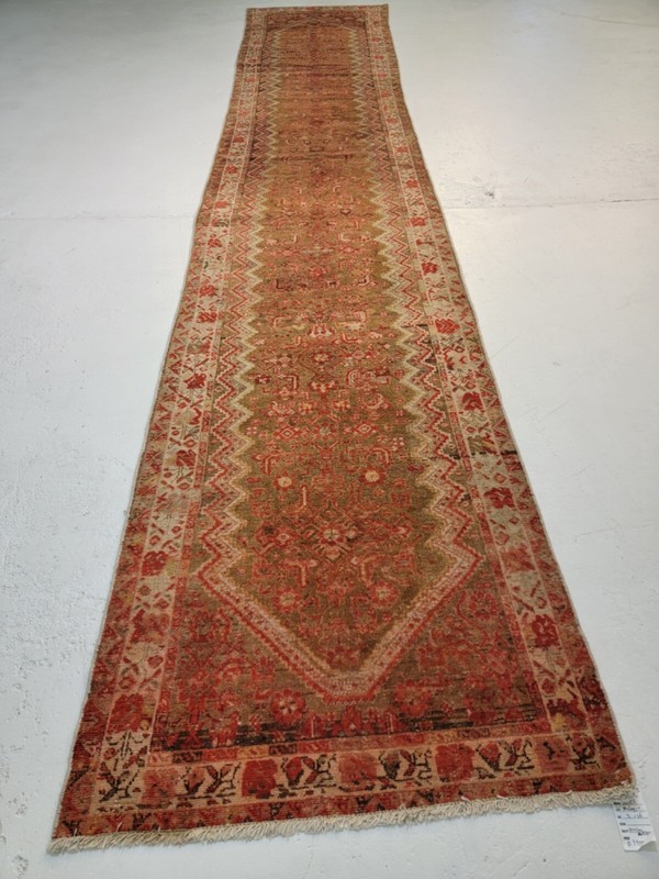 Antique Oriental Hand-Knotted Wool Runner Malayer Rust/Ivory/Brown 3' x 16' gallery