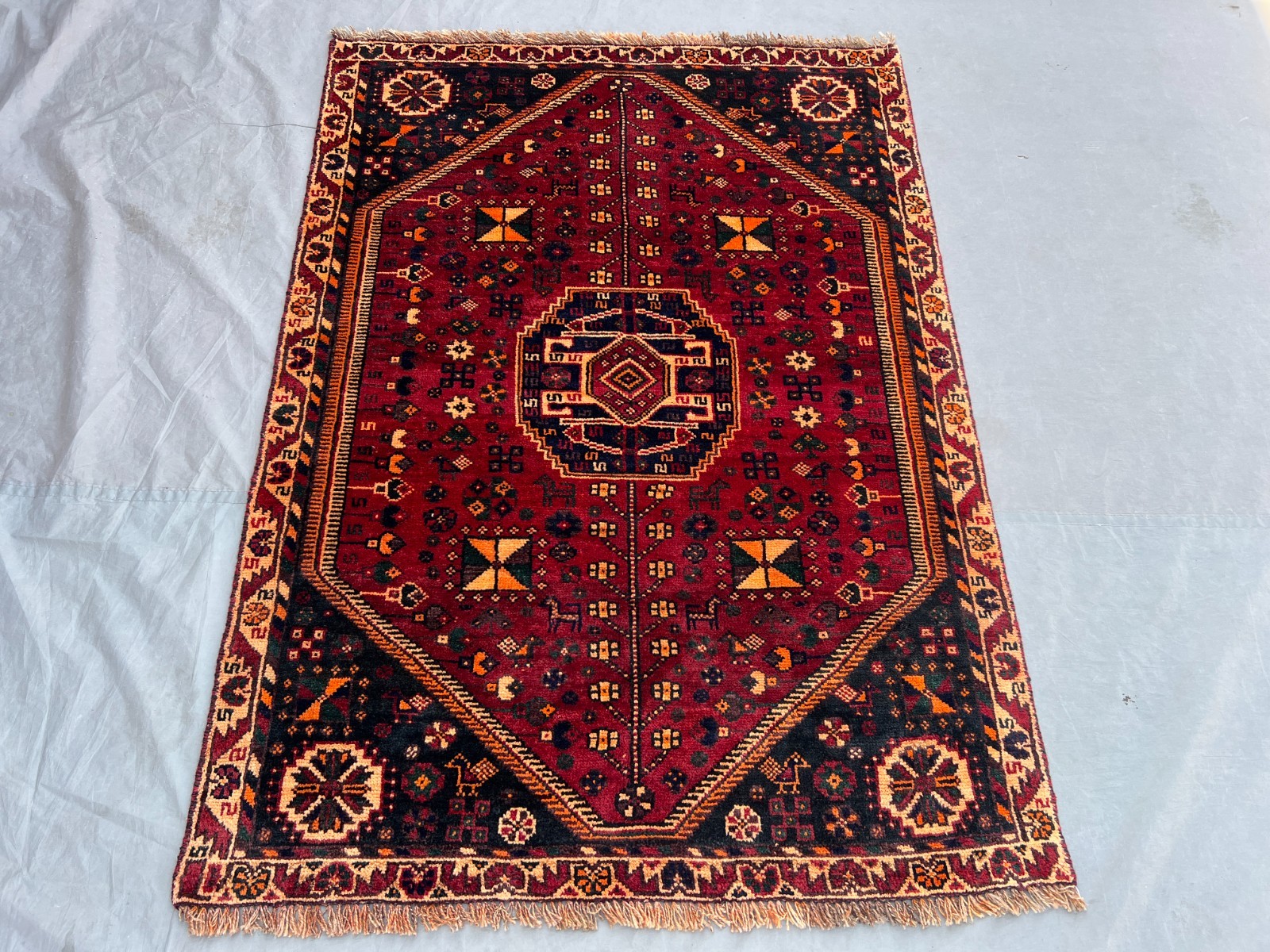 3'6x5'0 Ft Vintage Caucasian Hand Knotted Wool Red Geometric Medallion Area Rug gallery